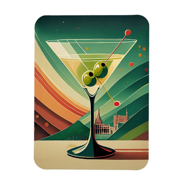 Mid Century Modern Martini Resa Kyrkutsikt Magnet (Vertikal)