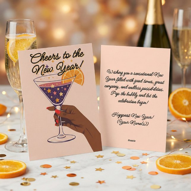 Mid Century Modern Martini Toast New Year Holiday Julkort (Skapare uppladdad)