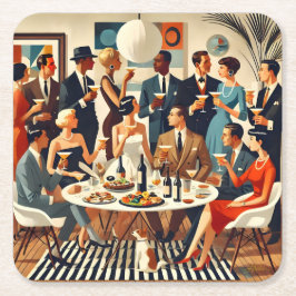 Mid Century Modern Martiniintellektuella  Underlägg Papper Kvadrat