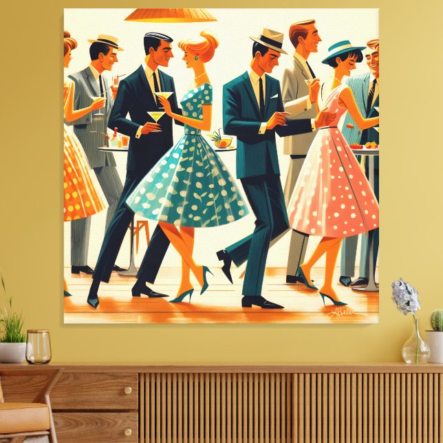 Mid Century Modern Martinis Dancing Cocktail Party Canvastryck (Insitu (Vardagsrum))