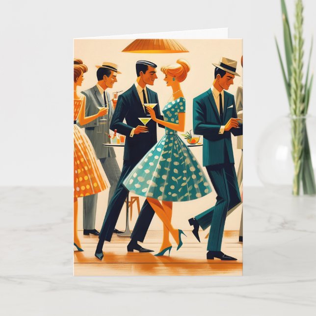 Mid Century Modern Martinis Dancing Cocktail Party Kort (Framsida)