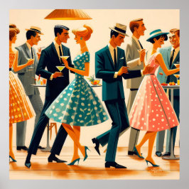 Mid Century Modern Martinis Dancing Cocktail Party Poster