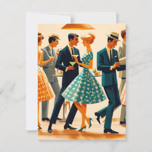 Mid Century Modern Martinis Dancing Cocktail Party Vykort
