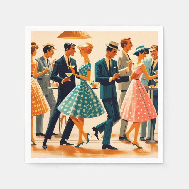 Mid Century Modern Martinis Dansfest Cocktailparty Pappersservett (Framsidan)