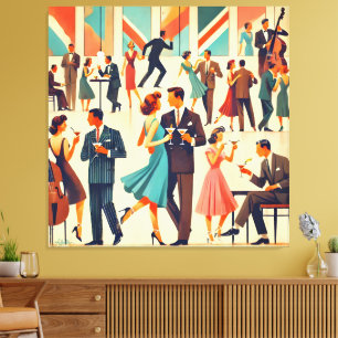 Mid Century Modern Martinis På Klubben Canvastryck