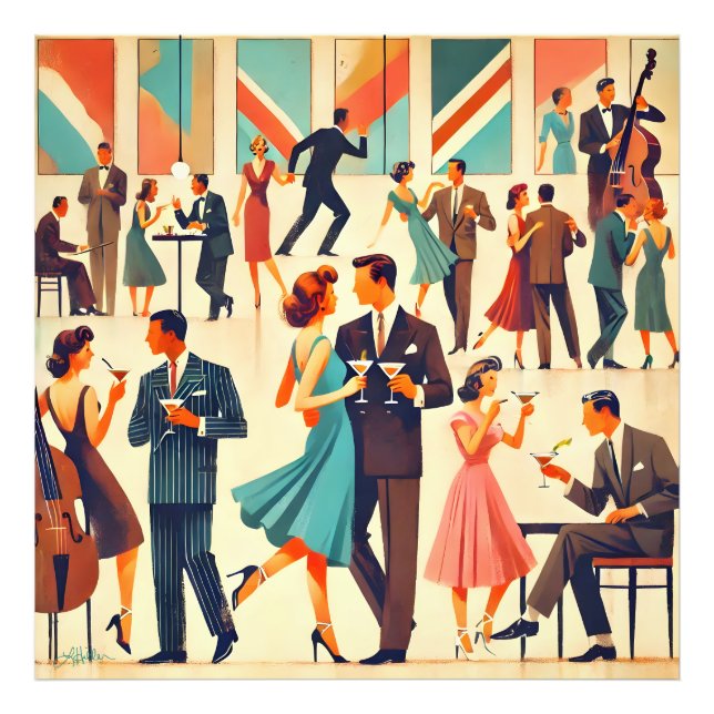 Mid Century Modern Martinis På Klubben Fototryck (Framsidan)