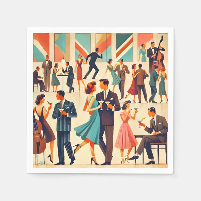 Mid Century Modern Martinis På Klubben Pappersservett (Framsidan)