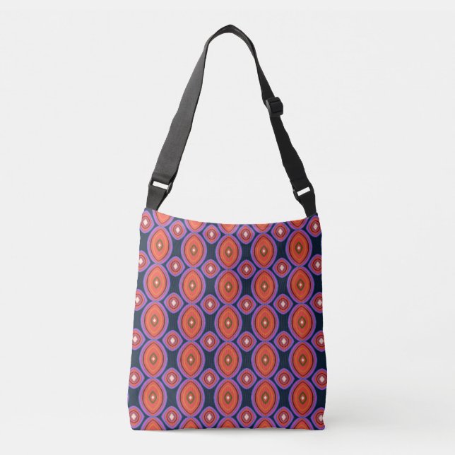 Mid Century Modern Maximalist Svart Orange Lila  Axelväska (Framsida)