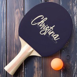 Mid-Century Modern Midnatt Ocean Målade Namn Pingisracket