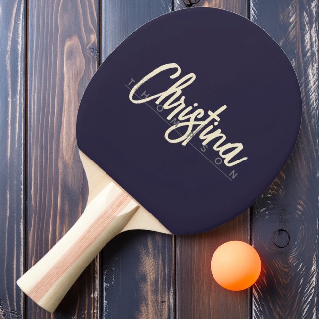 Mid-Century Modern Midnatt Ocean Målade Namn Pingisracket (Skapare uppladdad)