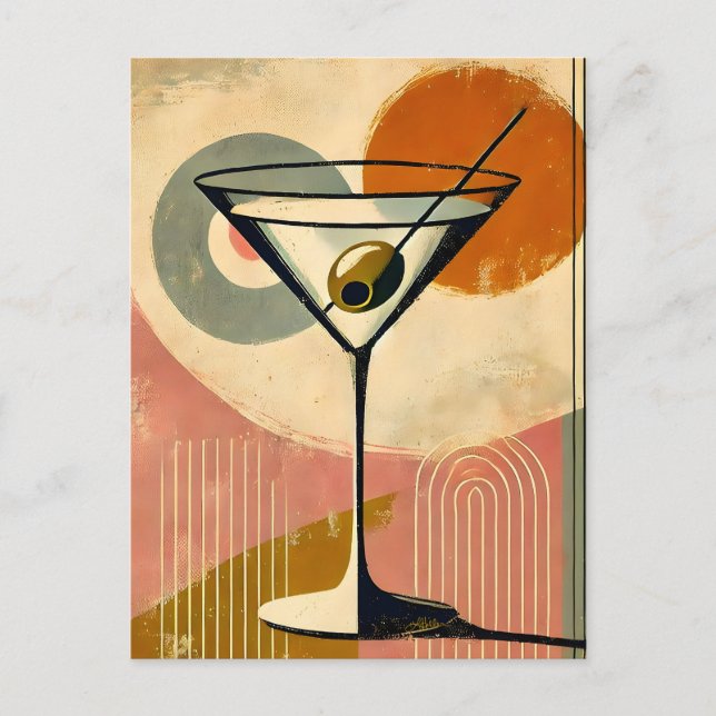 Mid Century Modern Minimalist Art Martini Vykort (Framsida)