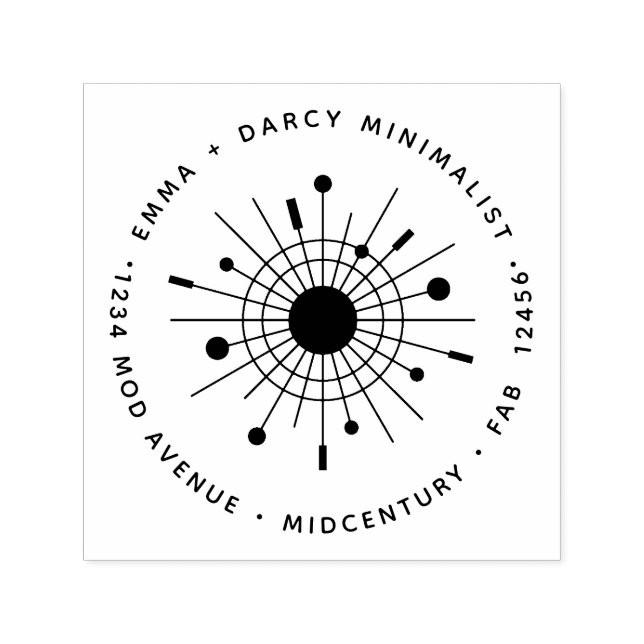 Mid-Century Modern Minimalistisk Atomisk Solstråle Självfärgande Stämpel (Design)