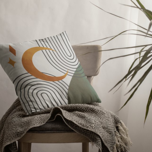 Mid Century Modern Minimalistisk Grön Orange Form Kudde (Skapare uppladdad)