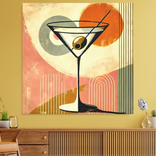 Mid Century Modern Minimalistisk Konst Martini Canvastryck (Insitu (Vardagsrum))