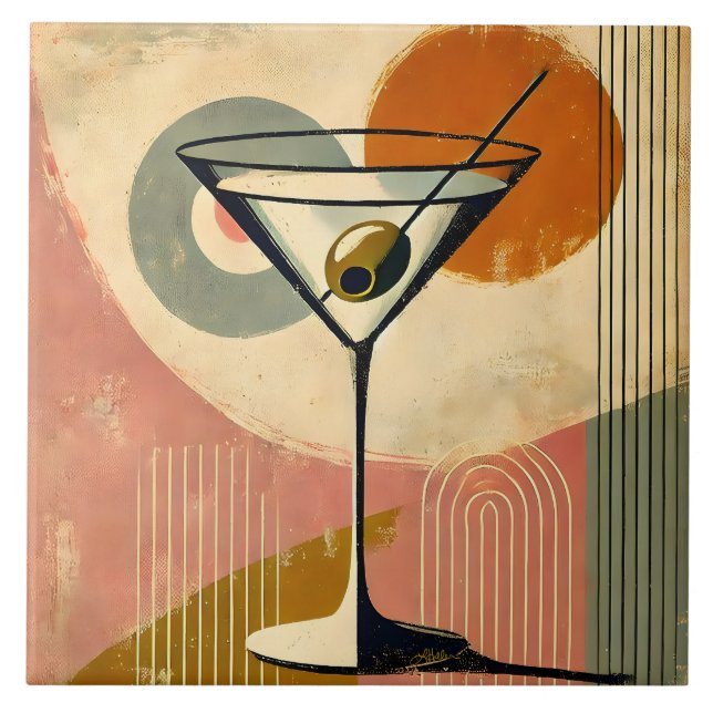 Mid Century Modern minimalistisk konst Martini Kakelplatta (Framsidan)