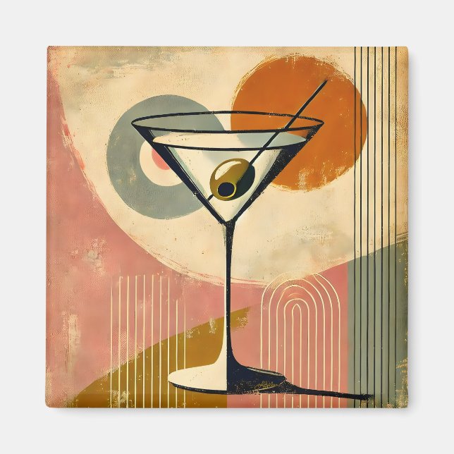 Mid Century Modern Minimalistisk Konst Martini Magnet (Framsidan)