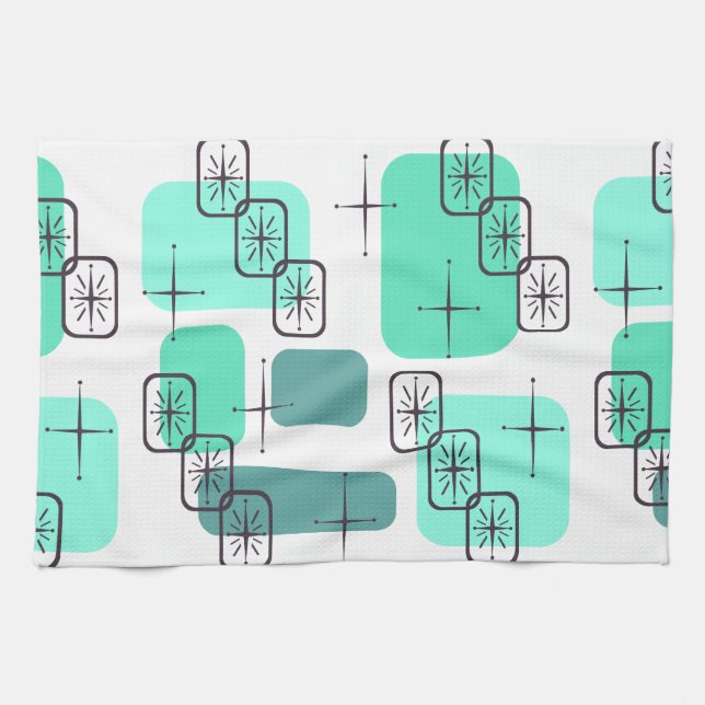 Mid Century Modern Mint Grönt Turcos Kökshandduk (Horisontell)