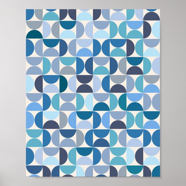 Mid Century Modern Mönster Blue Poster (Framsidan)