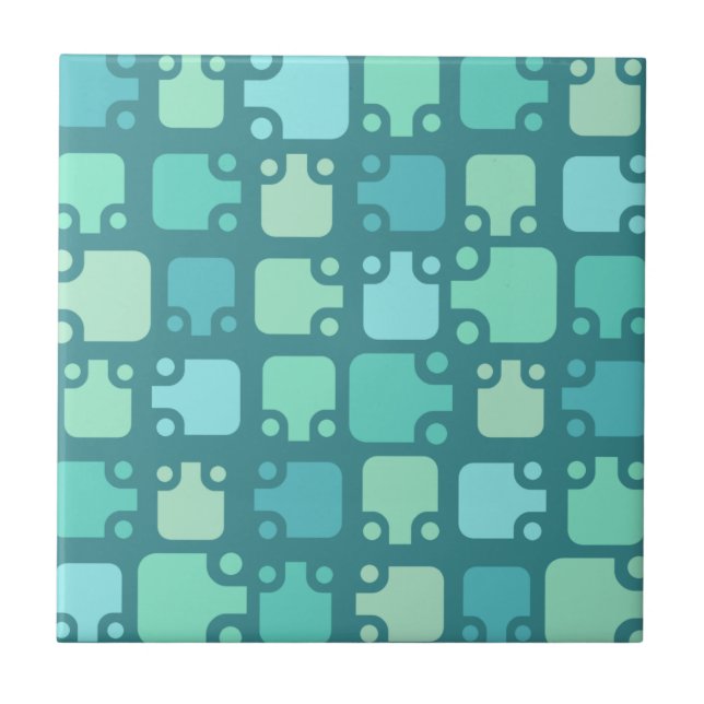 Mid Century Modern Mönster Ocean Blue Kakelplatta (Framsidan)