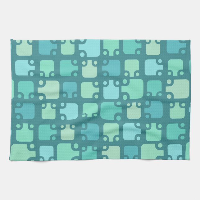 Mid Century Modern Mönster Ocean Blue Kökshandduk (Horisontell)