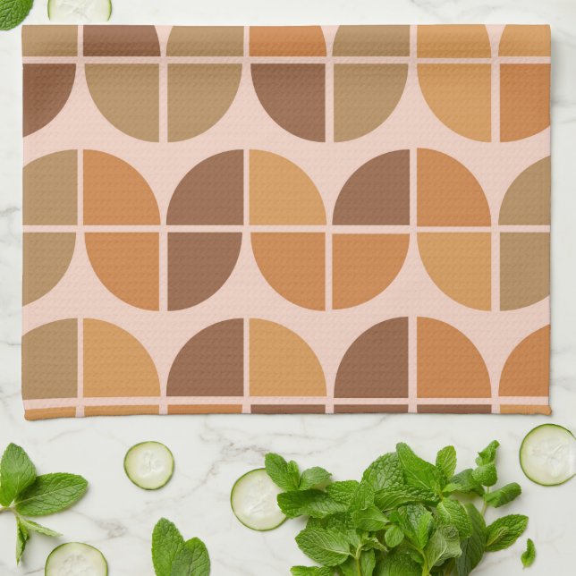 Mid Century Modern Mönster orange brunt Kökshandduk (Vikta)