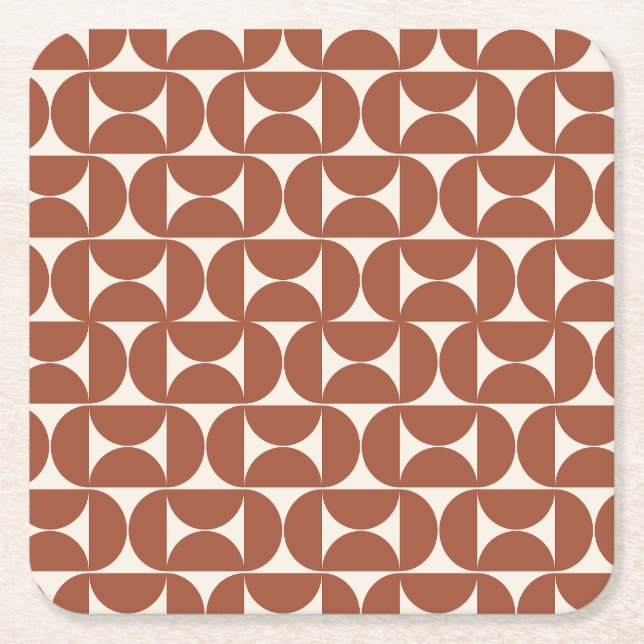 Mid Century Modern Mönster Rust Terracotta Underlägg Papper Kvadrat (Framsidan)