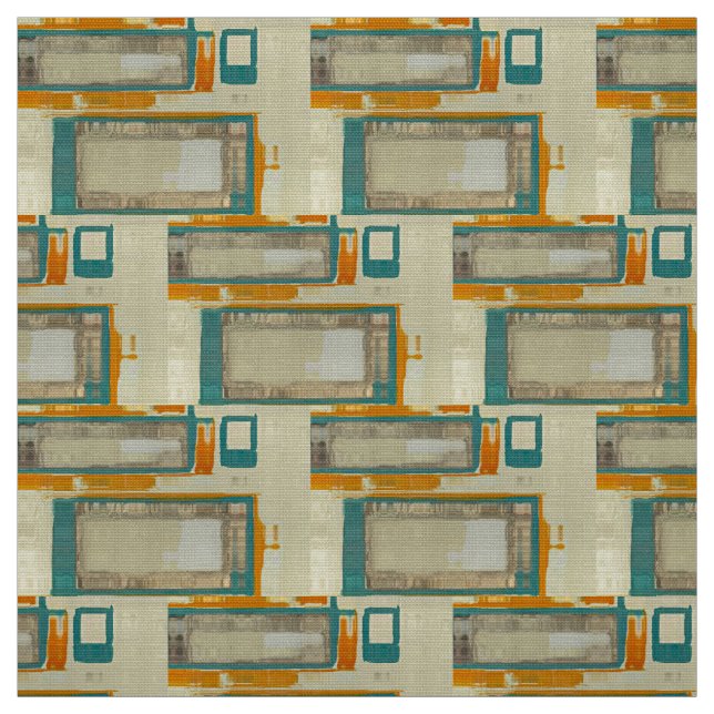 Mid-Century Modern Mönster Turkos Orange Tyg (Provkarta)