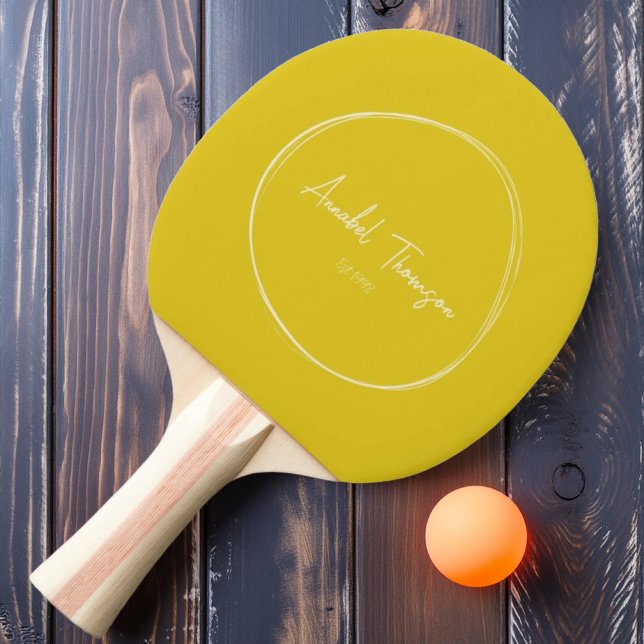 Mid-Century Modern Mörk Citron med Namn Pingisracket (Skapare uppladdad)