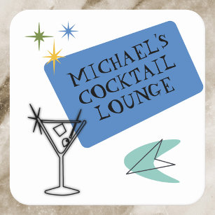 Mid Century Modern Neon Cocktail Lounge Namn Underlägg Papper Kvadrat