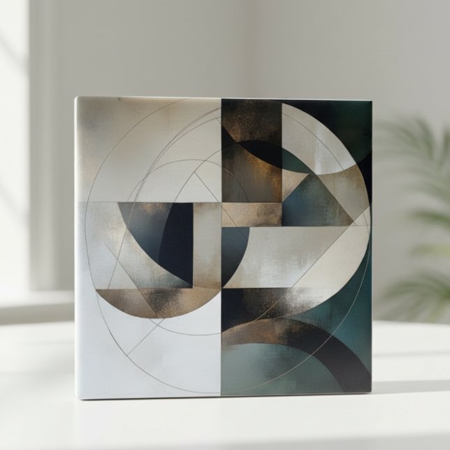 Mid-Century Modern Neutral Gold Geometric Abstract Kakelplatta (Skapare uppladdad)