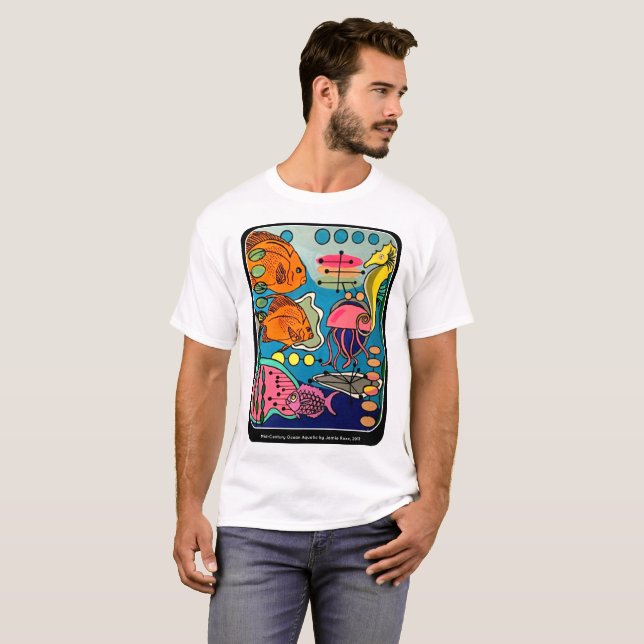 Mid-Century Modern Ocean Aquatic-målning på en Tee Shirt (Hel framsida)