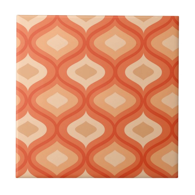 Mid Century Modern Ogee Orange och Beige    Kakelplatta (Framsidan)