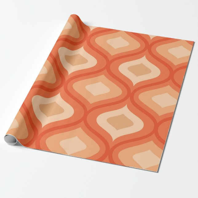 Mid century modern ogee orange och beige  presentpapper (Utrullad)