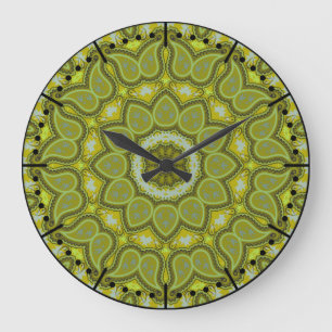 Mid Century Modern Oliv grönt Boho Paisley Stor Klocka