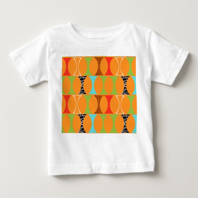 Mid Century Modern Orange Mönster Baby T-Shirt (Framsida)