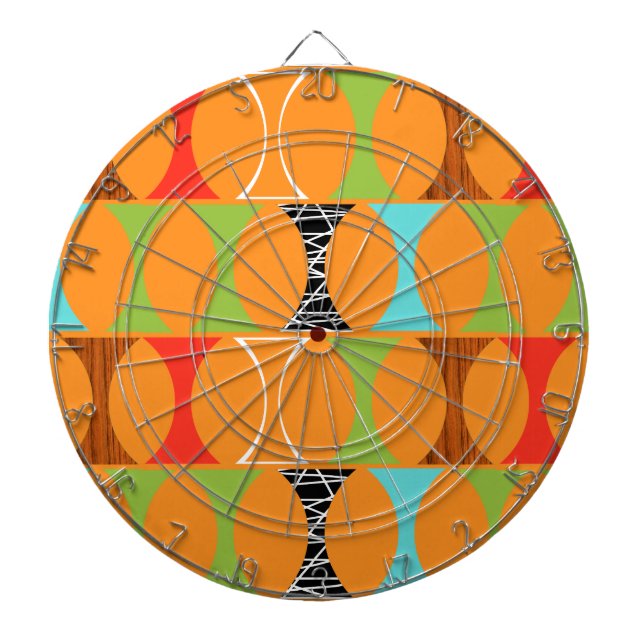 Mid Century Modern Orange Mönster Dart Board Piltavla (Framsidan)