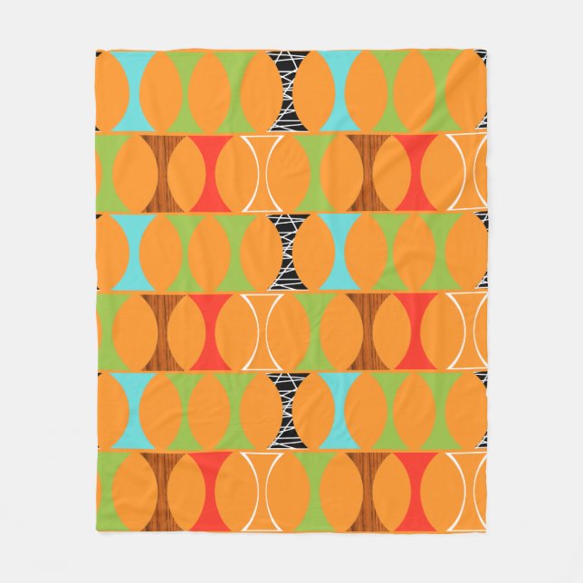 Mid Century Modern Orange Mönster Fleece Blanket (Framsidan)