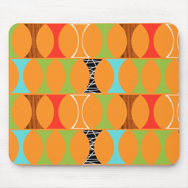Mid Century Modern Orange Mönster Mousepad Musmatta (Framsidan)