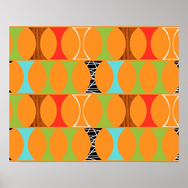 Mid Century Modern Orange Mönster Poster (Framsidan)