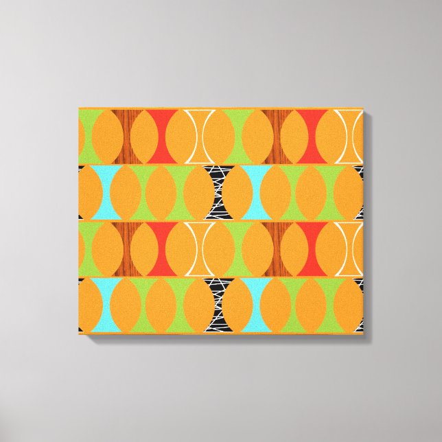 Mid Century Modern Orange Mönster Wrapped Canvas (Framsida)