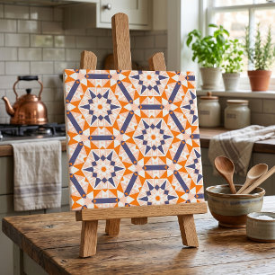 Mid Century Modern Orange Navyblå Geometrisk Stjär Kakelplatta