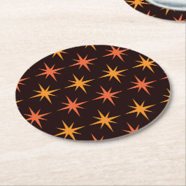 Mid Century Modern Orange och Amber Stjärnexplosio Underlägg Papper Rund