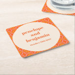 Mid Century Modern Orange Personligt bröllp Underlägg Papper Kvadrat<br><div class="desc">Papper Underlägg för återställande av Orange i MidCentury Modern Typography Personligt bröllp</div>