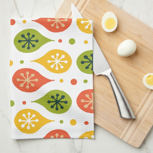 Mid Century Modern orange Red rain drunknar asteri Kökshandduk (Vikt i Fjärdedel)