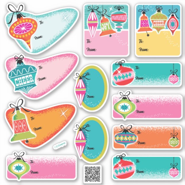 Mid-Century Modern Ornaments julklapp - etiketter (Framsida)