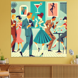 Mid Century Modern Party Martini Dance Canvastryck