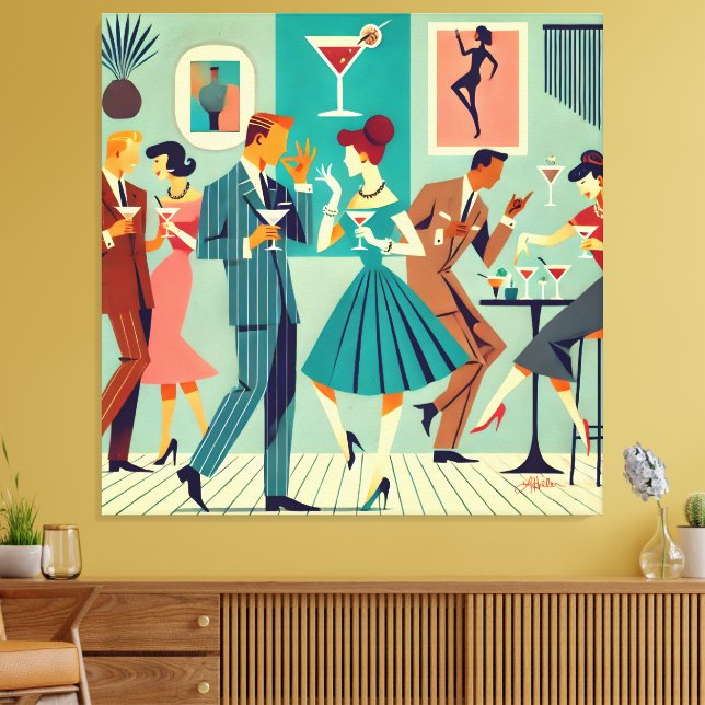 Mid Century Modern Party Martini Dance Canvastryck (Insitu (Vardagsrum))