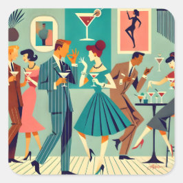 Mid Century Modern Party Martini Dance Fyrkantigt Klistermärke