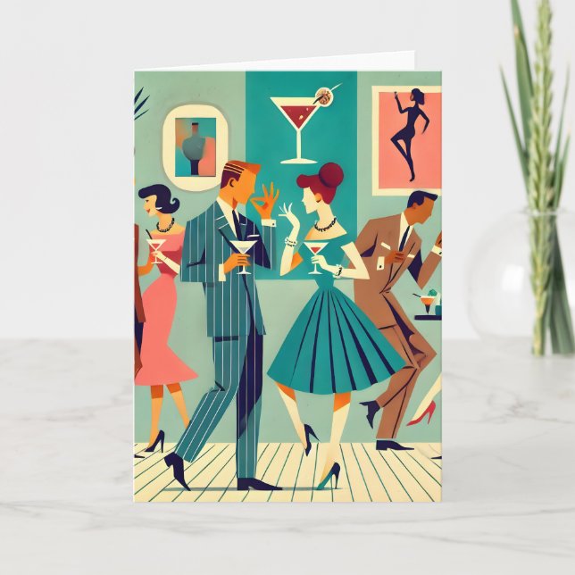 Mid Century Modern Party Martini Dance Kort (Framsida)