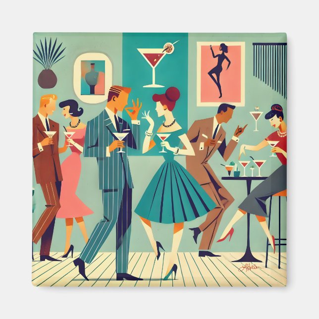 Mid Century Modern Party Martini Dance Magnet (Framsidan)